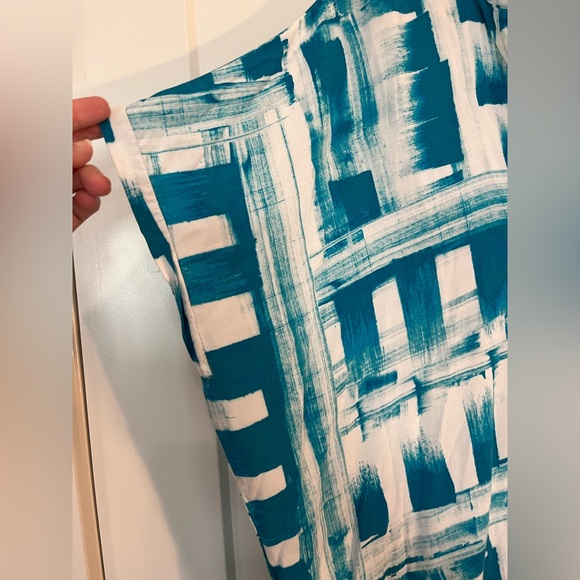 Natori Pajama Pant V-neck Top Blue Turquoise Abstract Lounge Wear Size L - Picture 4 of 12